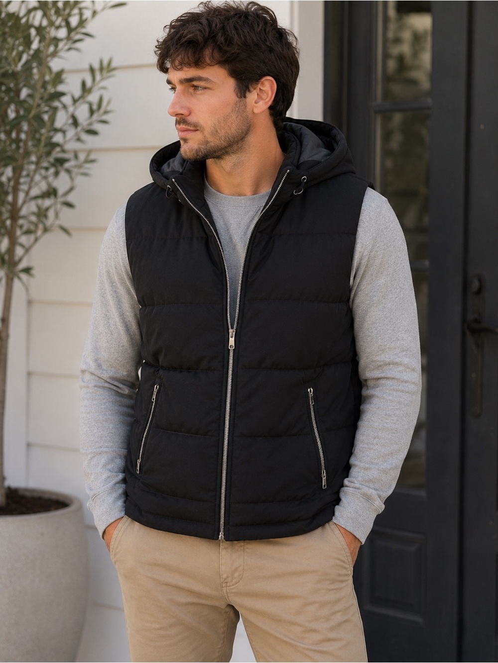 Zara Black Hooded Quilted Puffer Vest